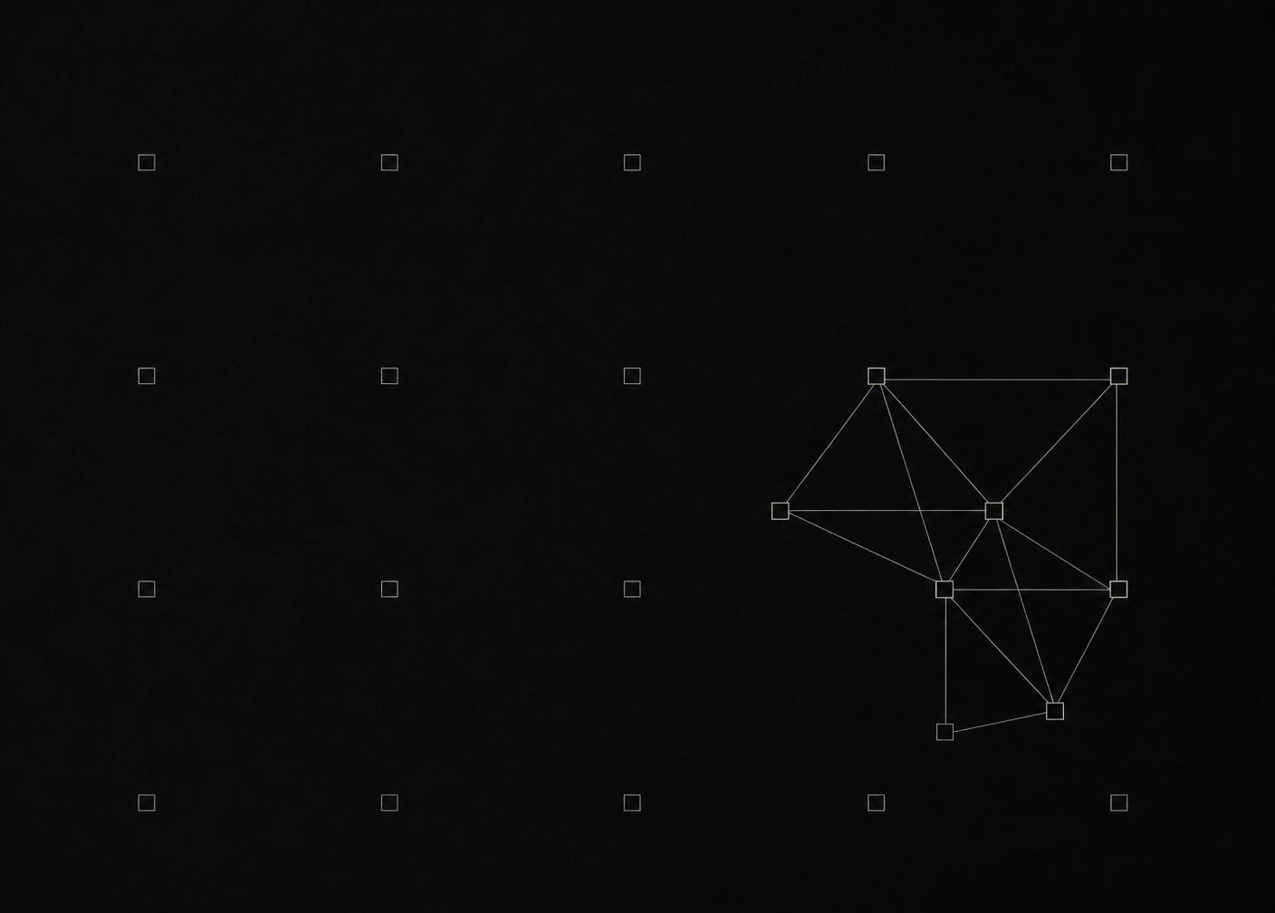Abstract grid of empty positions beside one interconnected capability network